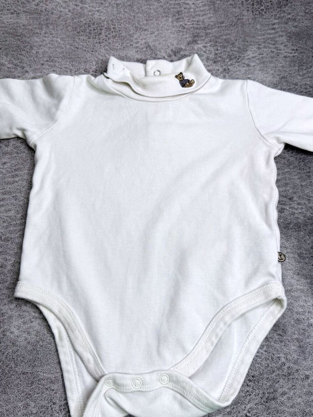 VGT 12M Bear All Mine Baby Boys White Long Sleeve Mock Neck Bodysuit Turtleneck